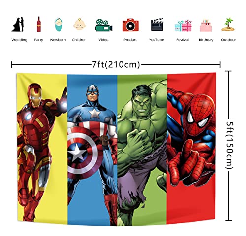 Hero Backdrop for Boy Birthday Party Super City Red Hero Anime Iron Photography Background 7x5ft Children Bday Party Supplies Baby Shower, 7x5FT(210x150CM)