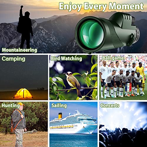 80x100 HD Monocular Telescope, High Power Monocular for Adults with Smartphone Adapter & Tripod, for Camping and Concerts Bird Watching Wildlife Camping Hiking