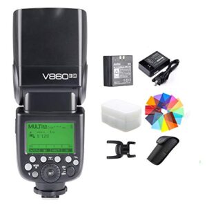godox v860ii-c kit e-ttl high-speed sync 1/8000s 2.4g gn60 li-ion battery 1.5s recycle time camera flash speedlite light for canon eos cameras with color filters & diffuser (v860ii-c)