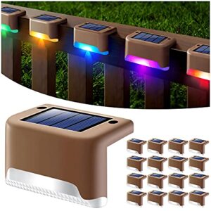 denicmic solar deck lights outdoor, 16 pack solar step lights waterproof led solar lights for outdoor decks, railing,stairs, step, fence, yard, and patio christmas decoration lights(color changing)