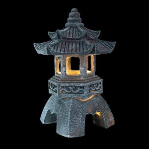 ganazono statue garden solar lights resin rock lantern pagoda garden statue for patio lawn pathway moon decoration grey