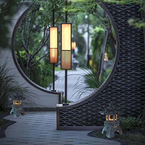 GANAZONO Statue Garden Solar Lights Resin Rock Lantern Pagoda Garden Statue for Patio Lawn Pathway Moon Decoration Grey