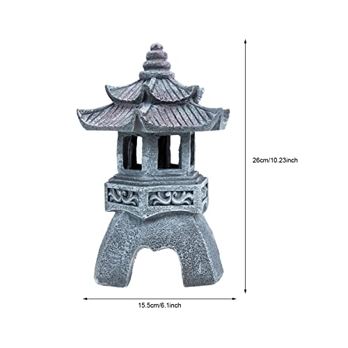 GANAZONO Statue Garden Solar Lights Resin Rock Lantern Pagoda Garden Statue for Patio Lawn Pathway Moon Decoration Grey