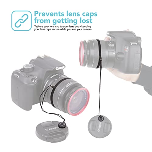 Foto&Tech Camera Lens Cap Keeper Holder with Elastic String Anti-Loss. Compatible with Canon, Nikon, Sony, Panasonic, Fujifilm, Pentax, Sigma DSLR SLR Evil Mirrorless Cameras Video Cameras (3 Pack)