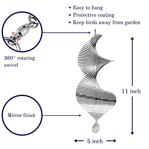 Beauty and the Wind Wind Spinner Metal Garden Spinners Outdoor Garden Art for Backyard Outdoor Hanging Decor and Spinners for Yard and Garden Ornaments 3D Shape (Silver Helix)