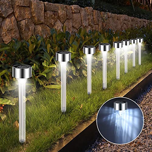 QEEPGG Solar Outdoor Lights, 12pcs Solar Lights Waterproof, Stainless Steel Lampshade LED Light, White Solar Landscape Lights for Lawn, Patio, Yard, Walkway, Driveway and Garden