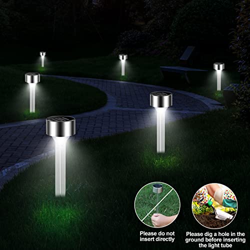 QEEPGG Solar Outdoor Lights, 12pcs Solar Lights Waterproof, Stainless Steel Lampshade LED Light, White Solar Landscape Lights for Lawn, Patio, Yard, Walkway, Driveway and Garden