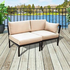 patiofestival 2-seat conversation set patio sectional sofa set 2 pcs outdoor metal furniture with cushioned seat for garden,lawn,pool