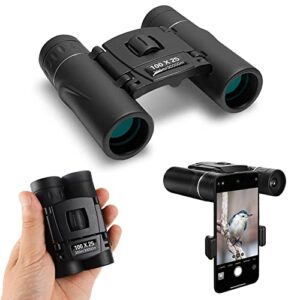 100x25 High Power Compact Binoculars with Clear Low Light Vision, Large Eyepiece Waterproof Binocular for Adults Kids, Easy Focus Bird Watching, Outdoor, Hunting, Travel