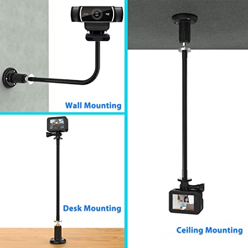 Wall Webcam Mount Arm, Ceiling Mounting Holder for Action Cameras, Articulated Arm Compatible with Gopro Hero, Logitech C920s C922X C920 C615 Brio 4K