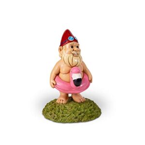 kwirkworks funny garden gnome – flamingo pool float lawn statue figurine – fun gift