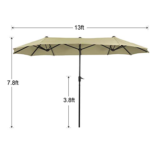 PHI VILLA 7 Pcs Patio Dining Set and 13ft Large Rectangle Patio Umbrella, 6 Outdoor Reclining Folding Sling Chair with Armrest & 1 Rectangle Metal Outdoor Dining Table for Lawn Garden (Beige)