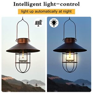 VILAWLENCE 2PCS Hanging Light Solar Lamp with Shepherd Hook Outdoor,Metal Waterproof Led Garden Lights,Edison Bulb Decorative for Patio,Yard,Porch(Copper)