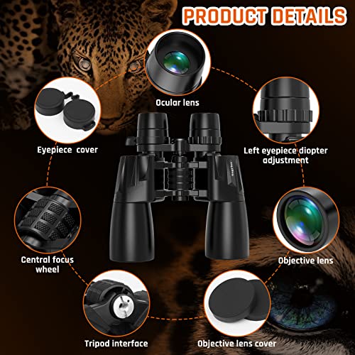 10-30x50 Zoom Binoculars for Adults, High Powered Military Binoculars for Bird Watching Traveling Hunting Concerts with Large View,BAK4,FMC Lens,Clear Low Light Vision at Night