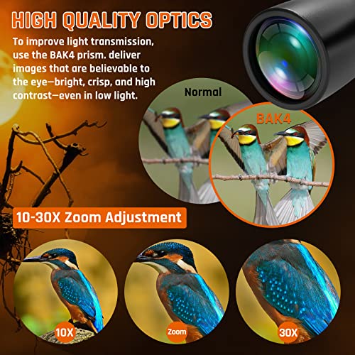 10-30x50 Zoom Binoculars for Adults, High Powered Military Binoculars for Bird Watching Traveling Hunting Concerts with Large View,BAK4,FMC Lens,Clear Low Light Vision at Night