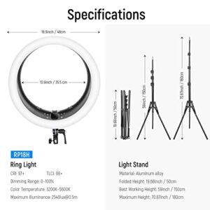 NEEWER 19 inch Ring Light with Stand and 3 Phone Holders, Upgraded 2.4G Control Smooth Dimming at 1%, LCD and Touch Control, CRI 97+ 3000lux, for Streaming Home Office Zoom Call Lighting - RP18H