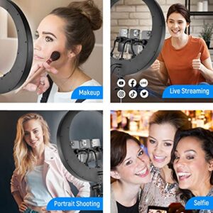 NEEWER 19 inch Ring Light with Stand and 3 Phone Holders, Upgraded 2.4G Control Smooth Dimming at 1%, LCD and Touch Control, CRI 97+ 3000lux, for Streaming Home Office Zoom Call Lighting - RP18H