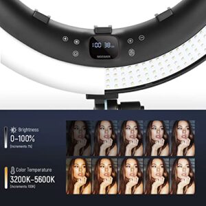 NEEWER 19 inch Ring Light with Stand and 3 Phone Holders, Upgraded 2.4G Control Smooth Dimming at 1%, LCD and Touch Control, CRI 97+ 3000lux, for Streaming Home Office Zoom Call Lighting - RP18H