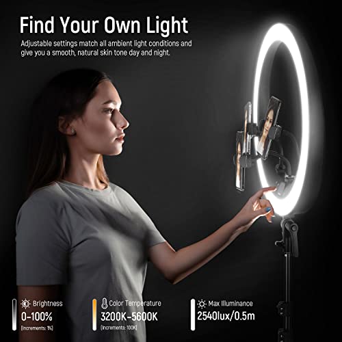 NEEWER 19 inch Ring Light with Stand and 3 Phone Holders, Upgraded 2.4G Control Smooth Dimming at 1%, LCD and Touch Control, CRI 97+ 3000lux, for Streaming Home Office Zoom Call Lighting - RP18H