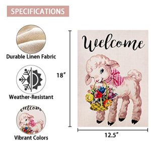 Ogiselestyle Welcome Lamb Garden Flag Vertical Double Sided, Spring Lamb Floral Yard Outdoor Decoration 12.5 x 18 Inch