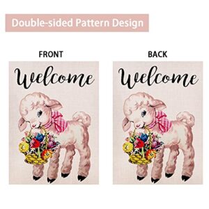 Ogiselestyle Welcome Lamb Garden Flag Vertical Double Sided, Spring Lamb Floral Yard Outdoor Decoration 12.5 x 18 Inch