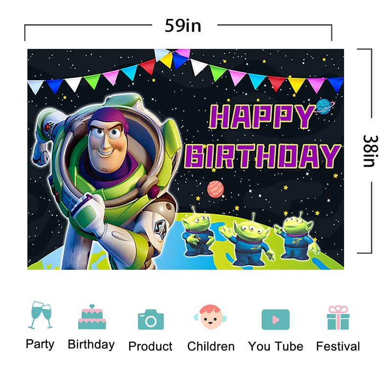 Outspace Backdrop for Birthday Party Supplies Buzz Lightyear Baby Shower Banner for Birthday Party Decoration 5x3ft