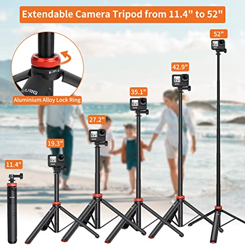 UURIG 52" Extendable Camera Tripod for Insta360 X3 X2 Selfie Stick Tripod with 1/4" Screw Mini Portable Camera Stand Tripod for GoPro Max Hero 11 10 9 8 7 6 5/DJI Osmo/AKASO/SJCAM/Action Camera