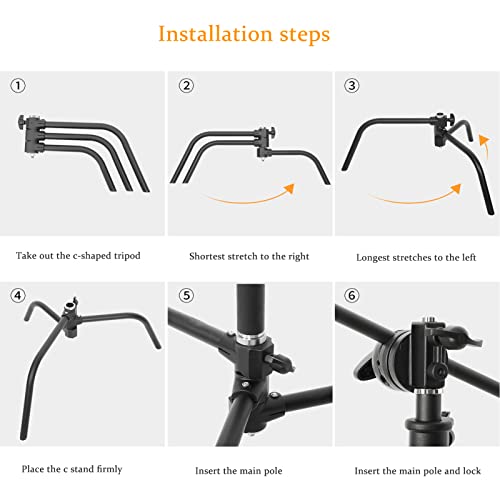 LOMTAP C Stand Light Stand Photography Kit - Heavy Duty 10.8ft/330cm Vertical Pole, 4.2ft/128cm Boom Arm, Upgraded Adjustable Base, Water Sandbag, 2 Grip Heads, 3 Clips - Century Stand for Softbox