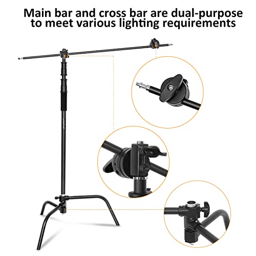 LOMTAP C Stand Light Stand Photography Kit - Heavy Duty 10.8ft/330cm Vertical Pole, 4.2ft/128cm Boom Arm, Upgraded Adjustable Base, Water Sandbag, 2 Grip Heads, 3 Clips - Century Stand for Softbox