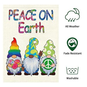 Heyfibro Gnomes Peace Garden Flag Peace On Earth Garden Flags 12x18 Inch Double Sided Burlap Messenger of Peace Flags for Holiday Spring Seasonal Outdoor Decoration(ONLY FLAG)