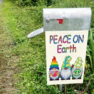 Heyfibro Gnomes Peace Garden Flag Peace On Earth Garden Flags 12x18 Inch Double Sided Burlap Messenger of Peace Flags for Holiday Spring Seasonal Outdoor Decoration(ONLY FLAG)