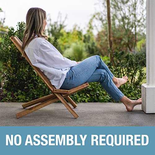 CleverMade Tamarack Folding Wooden Outdoor Chair -Stylish Low Profile Acacia Wood Lounge Chair for the Patio, Porch, Lawn, Garden or Home Furniture - Cinnamon