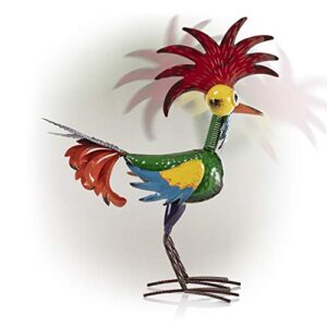 Alpine Corporation 18" Tall Indoor/Outdoor Wacky Metal Rooster Yard Statue Decoration