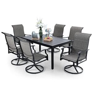 phi villa 7 piece patio dining set, outdoor table chairs set with 6 high back swivel dining chairs and extendable metal patio table for 6-8 person, outdoor furniture dining set for lawn garden
