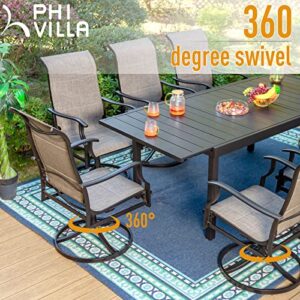 PHI VILLA 7 Piece Patio Dining Set, Outdoor Table Chairs Set with 6 High Back Swivel Dining Chairs and Extendable Metal Patio Table for 6-8 Person, Outdoor Furniture Dining Set for Lawn Garden
