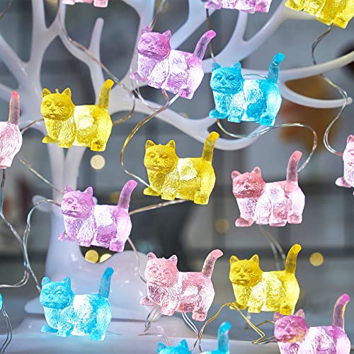 BELNIAK Cute Cat Decorative Lights Gifts Outdoor Fairy Lights Kitty Novelty Lighting 20LEDs 8.5ft Battery Operated Unique String Lights for Bedroom Garden Wedding Patio Xmas Camping Party Decor