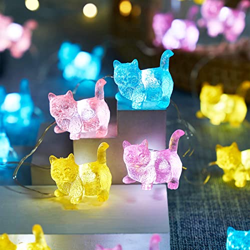 BELNIAK Cute Cat Decorative Lights Gifts Outdoor Fairy Lights Kitty Novelty Lighting 20LEDs 8.5ft Battery Operated Unique String Lights for Bedroom Garden Wedding Patio Xmas Camping Party Decor