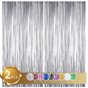 beishida 2 pack silver foil fringe curtain, silver tinsel metallic curtains photo backdrop streamer curtain for party door wall curtain wedding birthday bachelorette new year decor(3.28 ft x 6.56 ft)