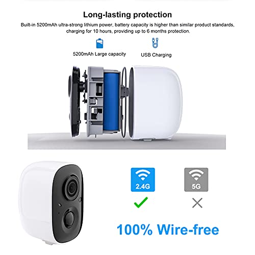 Security Camera Wireless Outdoor, 1080P HD Wireless Rechargeable Battery Powered WiFi Home Surveillance Camera with AI PIR, Waterproof, Night Vision, Motion Detection, 2-Way Audio and SD/Cloud Storage