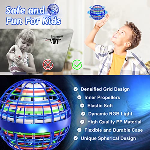 Flying Orb Ball Toys 360°Rotating Soaring Hover Orb Boomerang Spinner Magic LED Light Flying Ball Toys Hand Controlled Spinning Drone Ball Safe for Kids Adults Indoor Outdoor