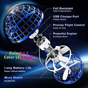 Flying Orb Ball Toys 360°Rotating Soaring Hover Orb Boomerang Spinner Magic LED Light Flying Ball Toys Hand Controlled Spinning Drone Ball Safe for Kids Adults Indoor Outdoor