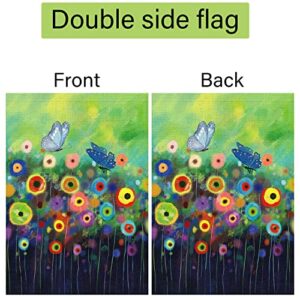 Louise Maelys Spring Summer Floral Garden Flag 12x18 Double Sided, Burlap Small Vertical Watercolor Abstract Flower Butterfly Garden Yard Flags for Seasonal Outside Outdoor House Decoration (ONLY FLAG)