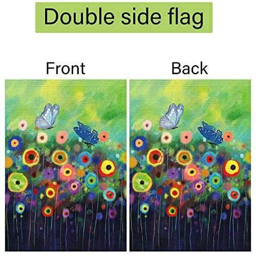 Louise Maelys Spring Summer Floral Garden Flag 12x18 Double Sided, Burlap Small Vertical Watercolor Abstract Flower Butterfly Garden Yard Flags for Seasonal Outside Outdoor House Decoration (ONLY FLAG)