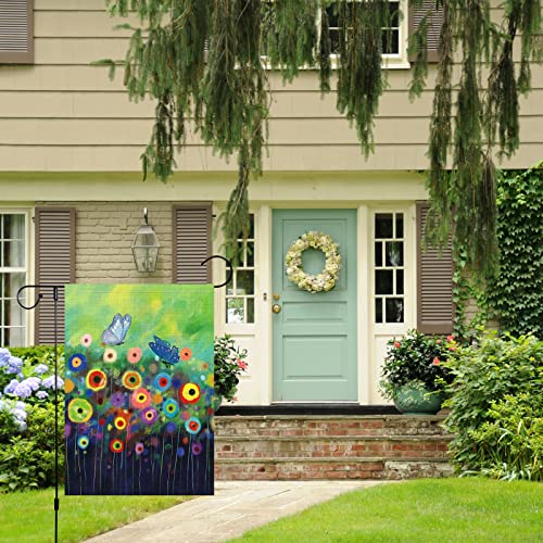 Louise Maelys Spring Summer Floral Garden Flag 12x18 Double Sided, Burlap Small Vertical Watercolor Abstract Flower Butterfly Garden Yard Flags for Seasonal Outside Outdoor House Decoration (ONLY FLAG)