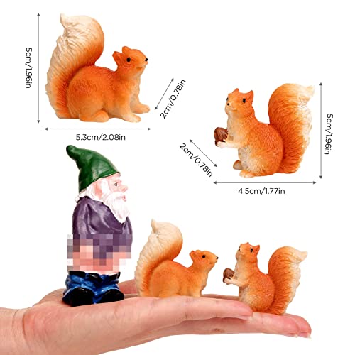 Miniature Garden Figurines Set Cute Drunk Dwarf Garden Gnomes Kit Fairy Resin Statues Decorations with 2 Squirrels