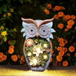 smilingtown owl statue garden decoration outdoor waterproof solar owl resin figurine light for patio porch, yard art,lawn ornament,owl decor gift ideas for mom