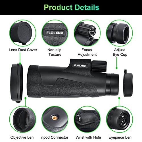 Monocular Telescope 12X50 Waterproof Telescope, High Definition BAK4 Prism, Adults Compact Monocular with Phone Holder and Metal Tripod for High Definition Bird Watching Hunting Hiking Camping