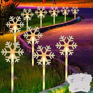 waterglide 10 pcs christmas snowflake pathway stake lights, 2 pack x 5 lighted snowflakes pathway marker, battery operated with timer holiday decorative lights for walkway garden xmas winter