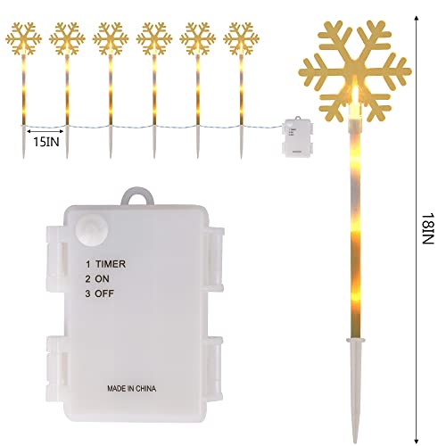 WATERGLIDE 10 Pcs Christmas Snowflake Pathway Stake Lights, 2 Pack x 5 Lighted Snowflakes Pathway Marker, Battery Operated with Timer Holiday Decorative Lights for Walkway Garden Xmas Winter