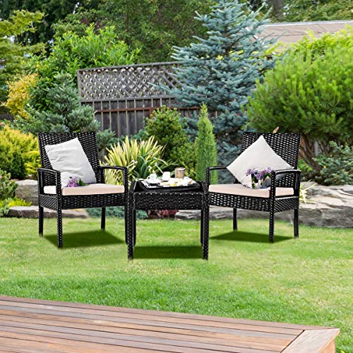 Goplus Rattan Furniture Set for Outdoor Patio Backyard Garden, 3-Piece Wicker Conversation Set